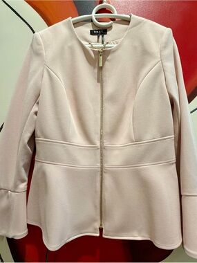 DKNY Pale Pink Zip-Front Peplum Jacket